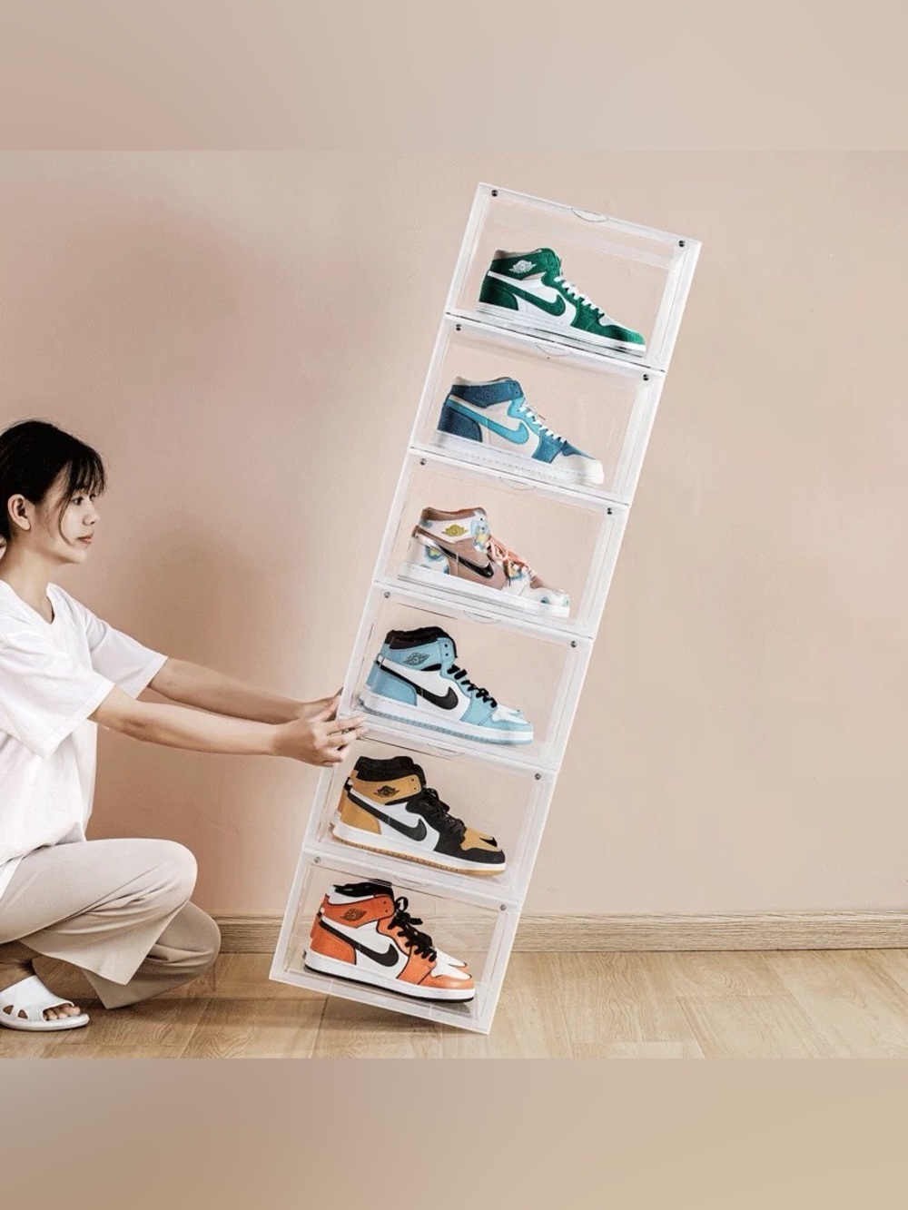 Clear Display shoe box, plastic stackable (6 packs in a box)